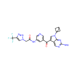 Nc1ncc2c(C(=O)c3cncc(NC(=O)Cn4cc(C(F)(F)F)nn4)c3)cn(C34CC(C3)C4)c2n1 ZINC000169686415