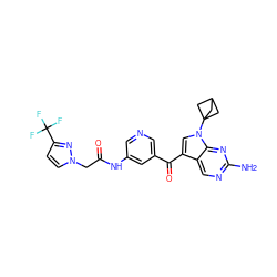 Nc1ncc2c(C(=O)c3cncc(NC(=O)Cn4ccc(C(F)(F)F)n4)c3)cn(C34CC(C3)C4)c2n1 ZINC000169686345