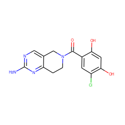 Nc1ncc2c(n1)CCN(C(=O)c1cc(Cl)c(O)cc1O)C2 ZINC000169310869