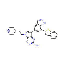 Nc1ncc2c(n1)c(-c1cc(-c3cc4ccccc4s3)c3[nH]ncc3c1)cn2CCC1CCNCC1 ZINC000045338839