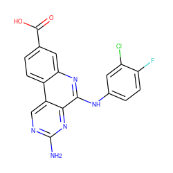 Nc1ncc2c(n1)c(Nc1ccc(F)c(Cl)c1)nc1cc(C(=O)O)ccc12 ZINC000199793130