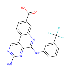 Nc1ncc2c(n1)c(Nc1cccc(C(F)(F)F)c1)nc1cc(C(=O)O)ccc12 ZINC000140384752