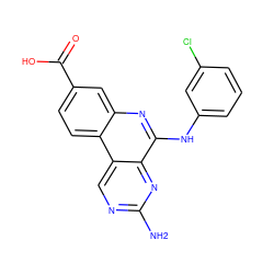 Nc1ncc2c(n1)c(Nc1cccc(Cl)c1)nc1cc(C(=O)O)ccc12 ZINC000066112431