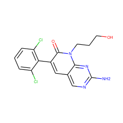 Nc1ncc2cc(-c3c(Cl)cccc3Cl)c(=O)n(CCCO)c2n1 ZINC000003815548