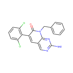 Nc1ncc2cc(-c3c(Cl)cccc3Cl)c(=O)n(Cc3ccccc3)c2n1 ZINC000003834088