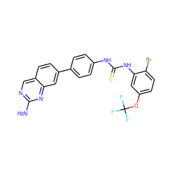 Nc1ncc2ccc(-c3ccc(NC(=S)Nc4cc(OC(F)(F)F)ccc4Br)cc3)cc2n1 ZINC001772646144