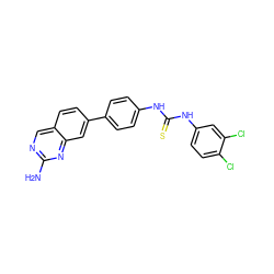 Nc1ncc2ccc(-c3ccc(NC(=S)Nc4ccc(Cl)c(Cl)c4)cc3)cc2n1 ZINC001772589294