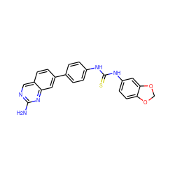 Nc1ncc2ccc(-c3ccc(NC(=S)Nc4ccc5c(c4)OCO5)cc3)cc2n1 ZINC001772658151