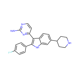 Nc1nccc(-c2c(-c3ccc(F)cc3)[nH]c3cc(C4CCNCC4)ccc23)n1 ZINC000045496191