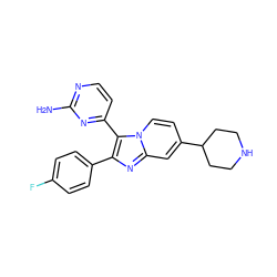 Nc1nccc(-c2c(-c3ccc(F)cc3)nc3cc(C4CCNCC4)ccn23)n1 ZINC000036161076