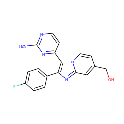 Nc1nccc(-c2c(-c3ccc(F)cc3)nc3cc(CO)ccn23)n1 ZINC000036160897