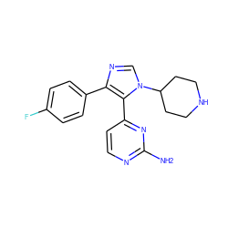 Nc1nccc(-c2c(-c3ccc(F)cc3)ncn2C2CCNCC2)n1 ZINC000000007258