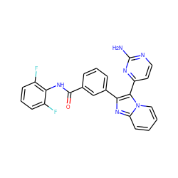 Nc1nccc(-c2c(-c3cccc(C(=O)Nc4c(F)cccc4F)c3)nc3ccccn23)n1 ZINC000040892375