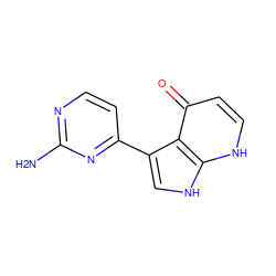 Nc1nccc(-c2c[nH]c3[nH]ccc(=O)c23)n1 ZINC000029135124