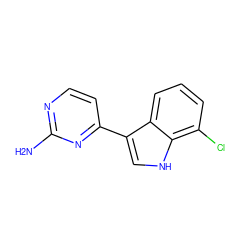 Nc1nccc(-c2c[nH]c3c(Cl)cccc23)n1 ZINC001772577730