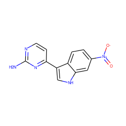 Nc1nccc(-c2c[nH]c3cc([N+](=O)[O-])ccc23)n1 ZINC000072108715