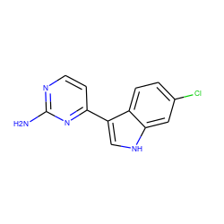 Nc1nccc(-c2c[nH]c3cc(Cl)ccc23)n1 ZINC000138009603