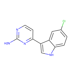 Nc1nccc(-c2c[nH]c3ccc(Cl)cc23)n1 ZINC000095587523