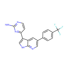 Nc1nccc(-c2c[nH]c3ncc(-c4ccc(C(F)(F)F)cc4)cc23)n1 ZINC001772631501