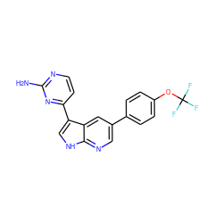 Nc1nccc(-c2c[nH]c3ncc(-c4ccc(OC(F)(F)F)cc4)cc23)n1 ZINC001772590853