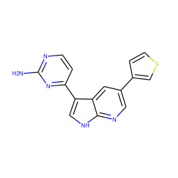 Nc1nccc(-c2c[nH]c3ncc(-c4ccsc4)cc23)n1 ZINC001772633409