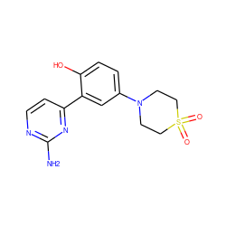 Nc1nccc(-c2cc(N3CCS(=O)(=O)CC3)ccc2O)n1 ZINC000072108462