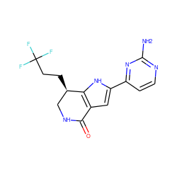 Nc1nccc(-c2cc3c([nH]2)[C@H](CCC(F)(F)F)CNC3=O)n1 ZINC000040974166