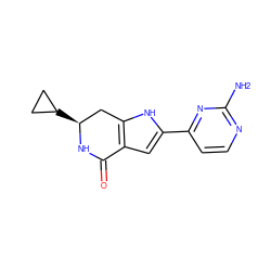 Nc1nccc(-c2cc3c([nH]2)C[C@H](C2CC2)NC3=O)n1 ZINC000040955340