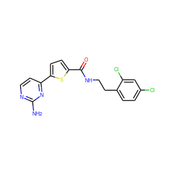 Nc1nccc(-c2ccc(C(=O)NCCc3ccc(Cl)cc3Cl)s2)n1 ZINC000035826490