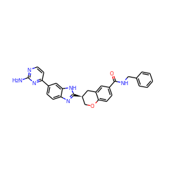 Nc1nccc(-c2ccc3nc([C@@H]4COc5ccc(C(=O)NCc6ccccc6)cc5C4)[nH]c3c2)n1 ZINC000040860549