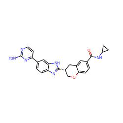 Nc1nccc(-c2ccc3nc([C@H]4COc5ccc(C(=O)NC6CC6)cc5C4)[nH]c3c2)n1 ZINC000040860506