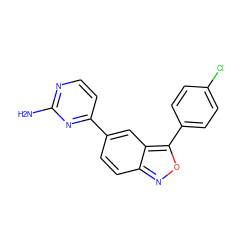 Nc1nccc(-c2ccc3noc(-c4ccc(Cl)cc4)c3c2)n1 ZINC000002567089