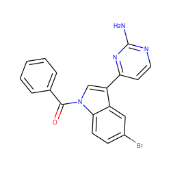 Nc1nccc(-c2cn(C(=O)c3ccccc3)c3ccc(Br)cc23)n1 ZINC000103297219