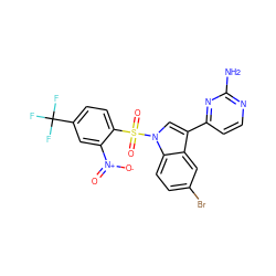 Nc1nccc(-c2cn(S(=O)(=O)c3ccc(C(F)(F)F)cc3[N+](=O)[O-])c3ccc(Br)cc23)n1 ZINC000299852818