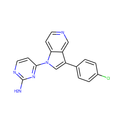 Nc1nccc(-n2cc(-c3ccc(Cl)cc3)c3cnccc32)n1 ZINC000095604486