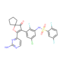 Nc1nccc(C2=C(c3cc(Cl)cc(NS(=O)(=O)c4cc(F)ccc4F)c3F)C(=O)C3(CCCC3)O2)n1 ZINC000220319960
