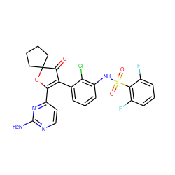 Nc1nccc(C2=C(c3cccc(NS(=O)(=O)c4c(F)cccc4F)c3Cl)C(=O)C3(CCCC3)O2)n1 ZINC000220261036