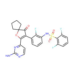 Nc1nccc(C2=C(c3cccc(NS(=O)(=O)c4c(F)cccc4F)c3F)C(=O)C3(CCCC3)O2)n1 ZINC000220240913