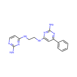 Nc1nccc(NCCNc2cc(-c3ccccc3)nc(N)n2)n1 ZINC000096906136