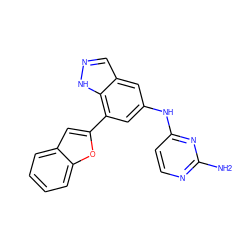 Nc1nccc(Nc2cc(-c3cc4ccccc4o3)c3[nH]ncc3c2)n1 ZINC000044460337