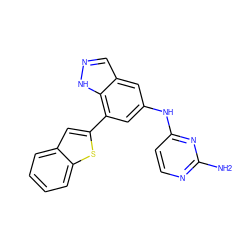 Nc1nccc(Nc2cc(-c3cc4ccccc4s3)c3[nH]ncc3c2)n1 ZINC000045339224