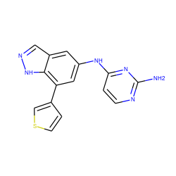 Nc1nccc(Nc2cc(-c3ccsc3)c3[nH]ncc3c2)n1 ZINC000045336989