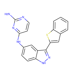 Nc1nccc(Nc2ccc3[nH]nc(-c4cc5ccccc5s4)c3c2)n1 ZINC000045371518