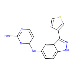 Nc1nccc(Nc2ccc3[nH]nc(-c4ccsc4)c3c2)n1 ZINC000045335944