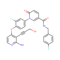 Nc1nccc(Oc2ccc(-n3cc(C(=O)NCc4ccc(F)cc4)ccc3=O)cc2F)c1C#CCO ZINC000205979951