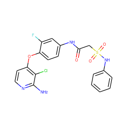 Nc1nccc(Oc2ccc(NC(=O)CS(=O)(=O)Nc3ccccc3)cc2F)c1Cl ZINC000169333303