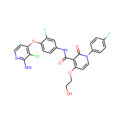 Nc1nccc(Oc2ccc(NC(=O)c3c(OCCO)ccn(-c4ccc(F)cc4)c3=O)cc2F)c1Cl ZINC000044387985