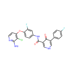 Nc1nccc(Oc2ccc(NC(=O)c3c[nH]cc(-c4ccc(F)cc4)c3=O)cc2F)c1Cl ZINC000043206812