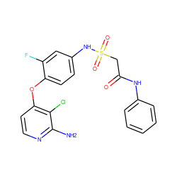 Nc1nccc(Oc2ccc(NS(=O)(=O)CC(=O)Nc3ccccc3)cc2F)c1Cl ZINC000169333325