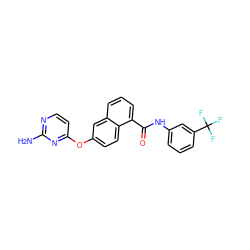 Nc1nccc(Oc2ccc3c(C(=O)Nc4cccc(C(F)(F)F)c4)cccc3c2)n1 ZINC000034865030